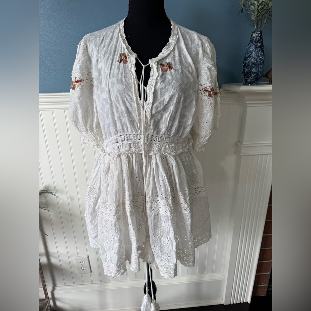 Barok Paris Beautiful Boho Handbeaded Cotton Dress ~ M ~ NWT!~ Boutique